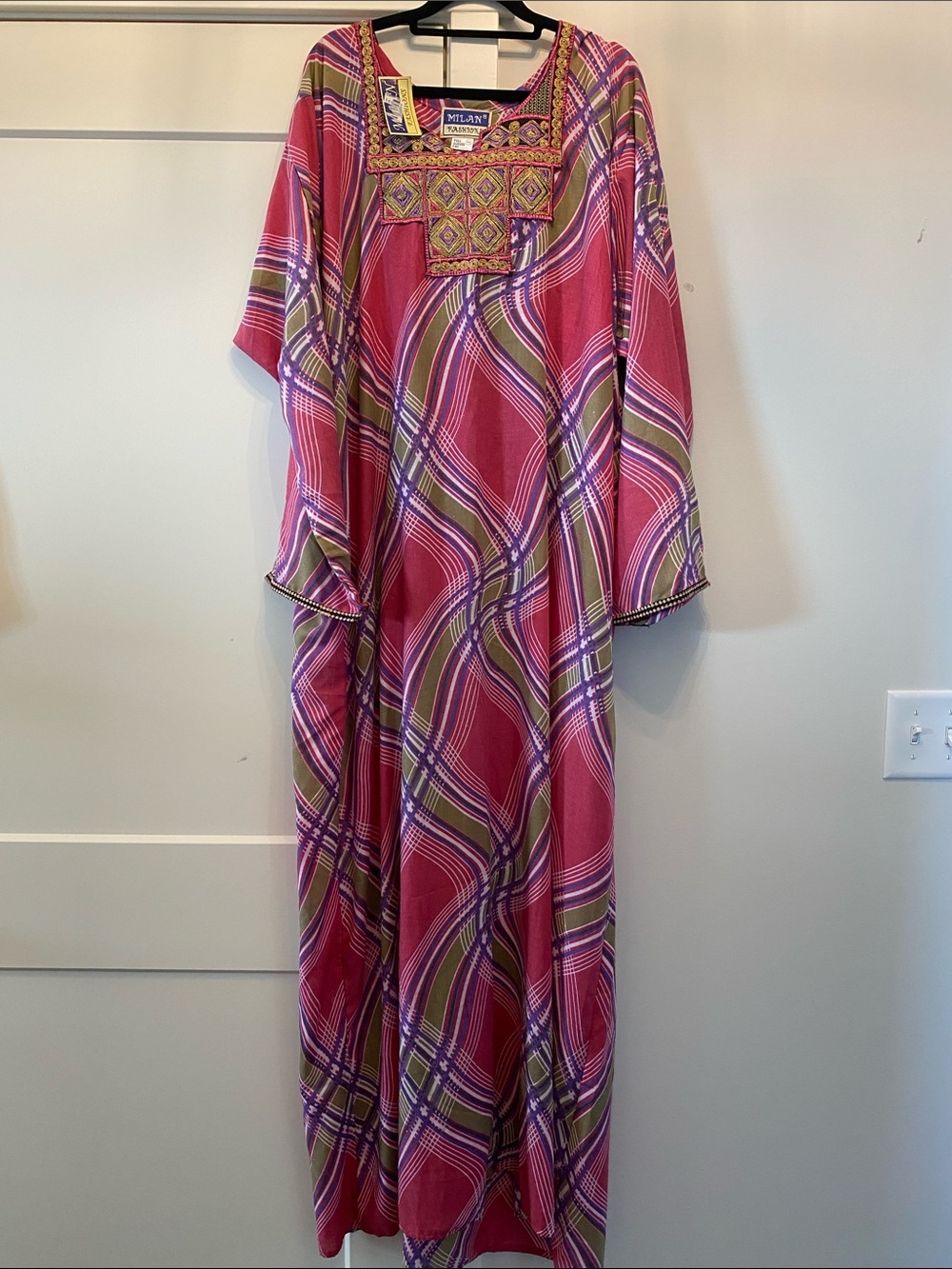 NWT Milan Fashions Pink Embroidered Kaftan Maxi Dress 3XL